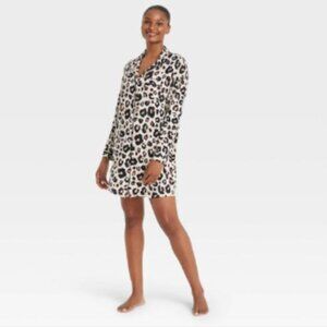 Stars Above Leopard Print Pajama Sleep Shirt Size Large Button Front Lounge